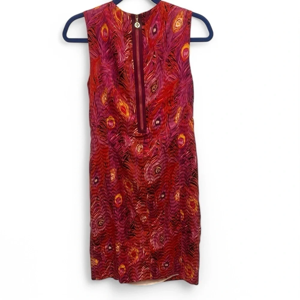 Tory Burch Zorra Peacock Feather Lined Silk Shift Dress with Pockets Size 2